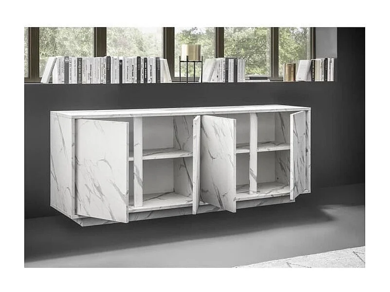 Buffet 4 Portes - Marbre blanc - L 180 x P 43 x H 70 Cm - MARMO
