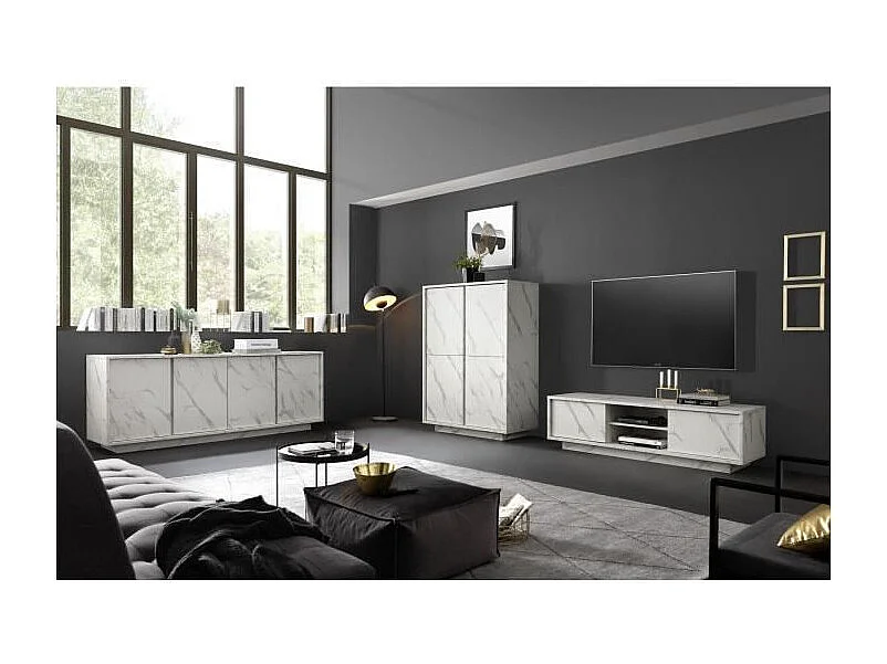 Buffet 4 Portes - Marbre blanc - L 180 x P 43 x H 70 Cm - MARMO