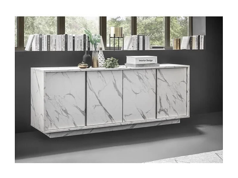 Buffet 4 Portes - Marbre blanc - L 180 x P 43 x H 70 Cm - MARMO