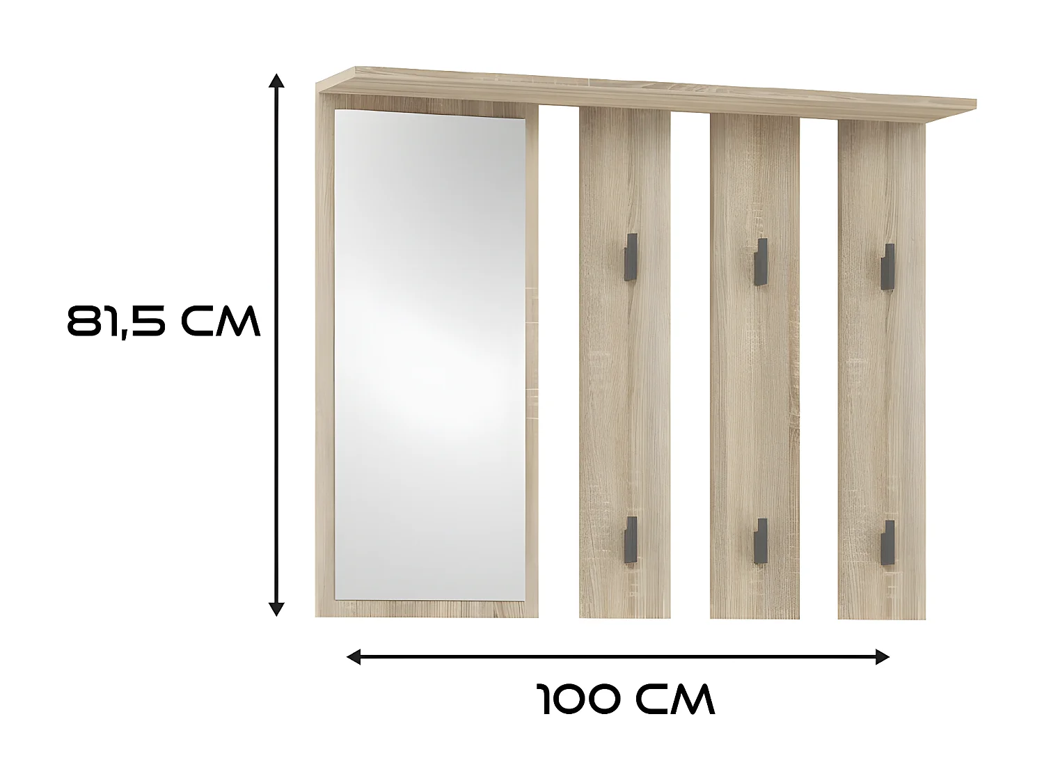 PARMI - Patère murale avec mirroir - Portmanteau mural - 100x15x81.5 cm - 6 crochets - Meuble entrée