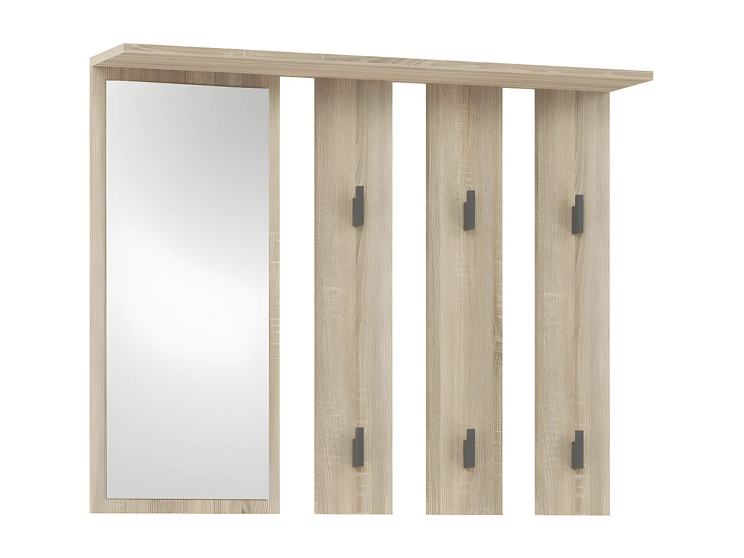 PARMI - Patère murale avec mirroir - Portmanteau mural - 100x15x81.5 cm - 6 crochets - Meuble entrée