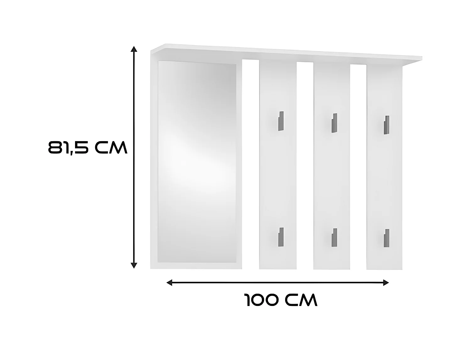 PARMI - Patère murale avec mirroir - Portmanteau mural - 100x15x81.5 cm - 6 crochets - Meuble entrée