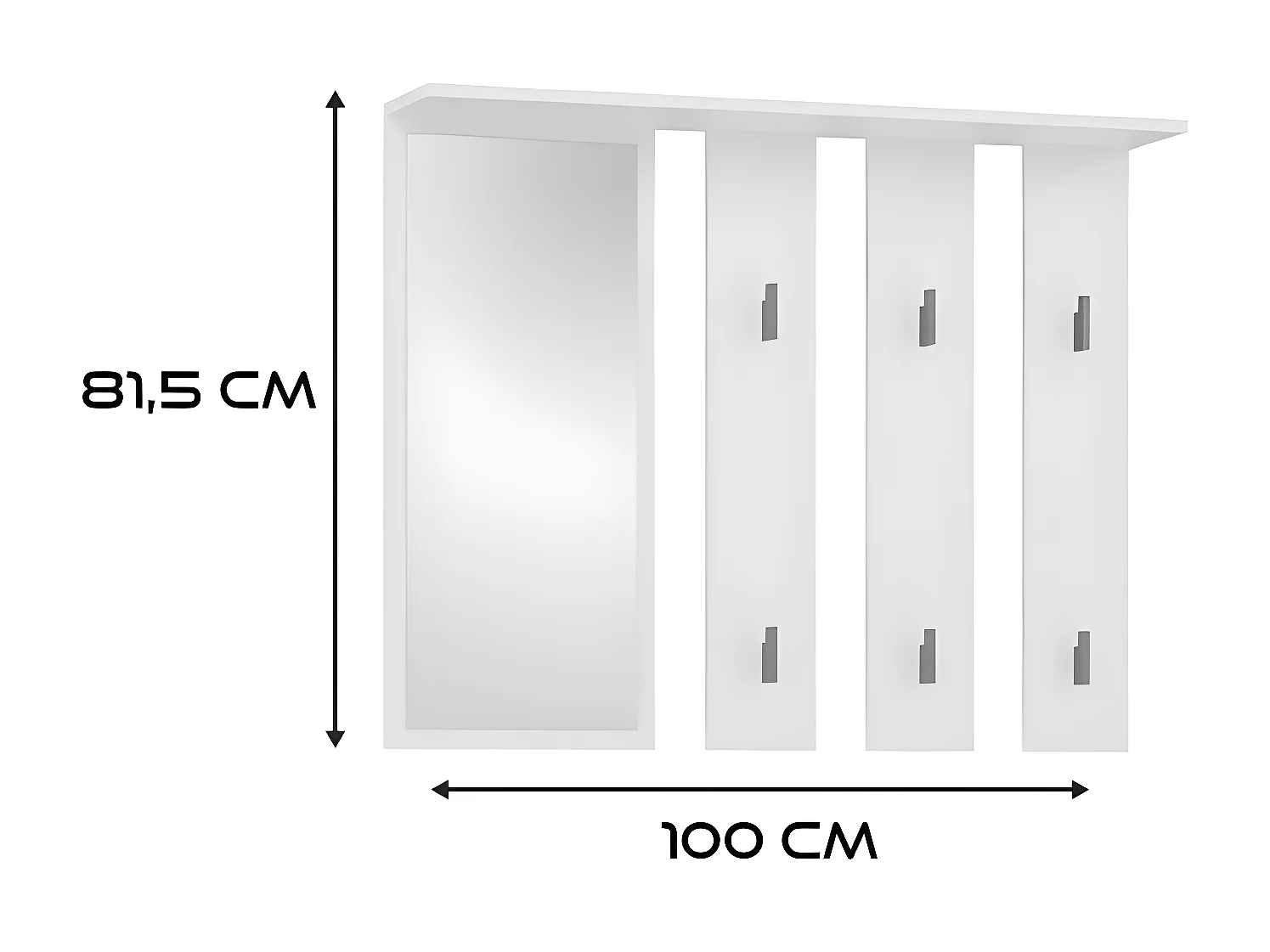 PARMI - Appendiabiti da parete con specchio - Appendiabiti da parete - 100x15x81,5 cm - 6 ganci - Mobile ingresso