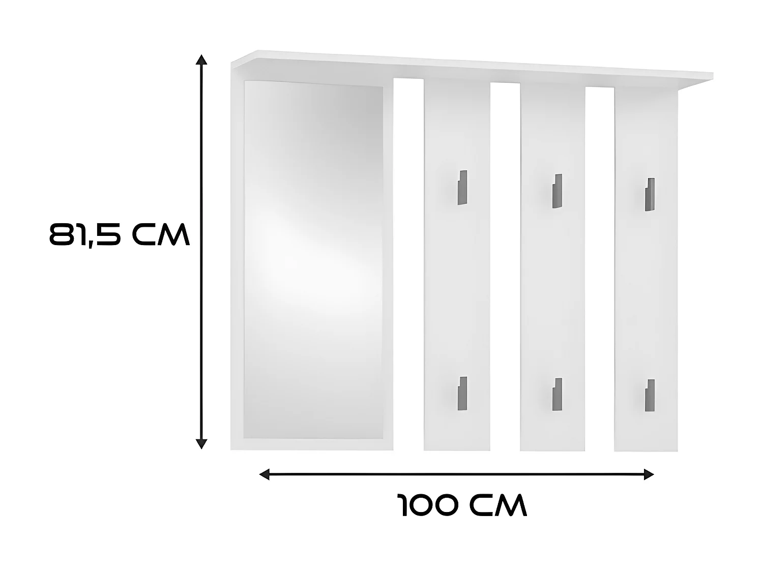 PARMI - Appendiabiti da parete con specchio - Appendiabiti da parete - 100x15x81,5 cm - 6 ganci - Mobile ingresso