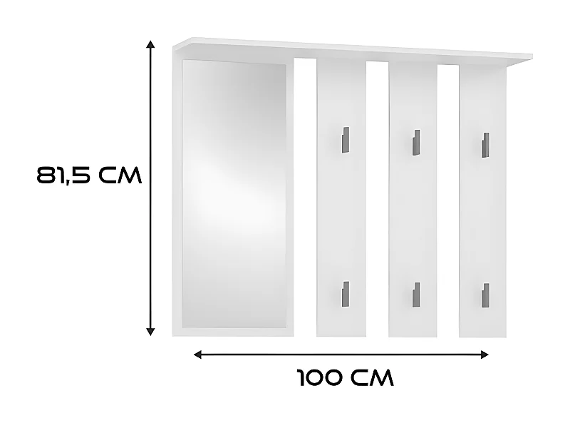 PARMI - Perchero de pared con espejo - Perchero de pared - 100x15x81,5 cm - 6 ganchos - Mueble de entrada