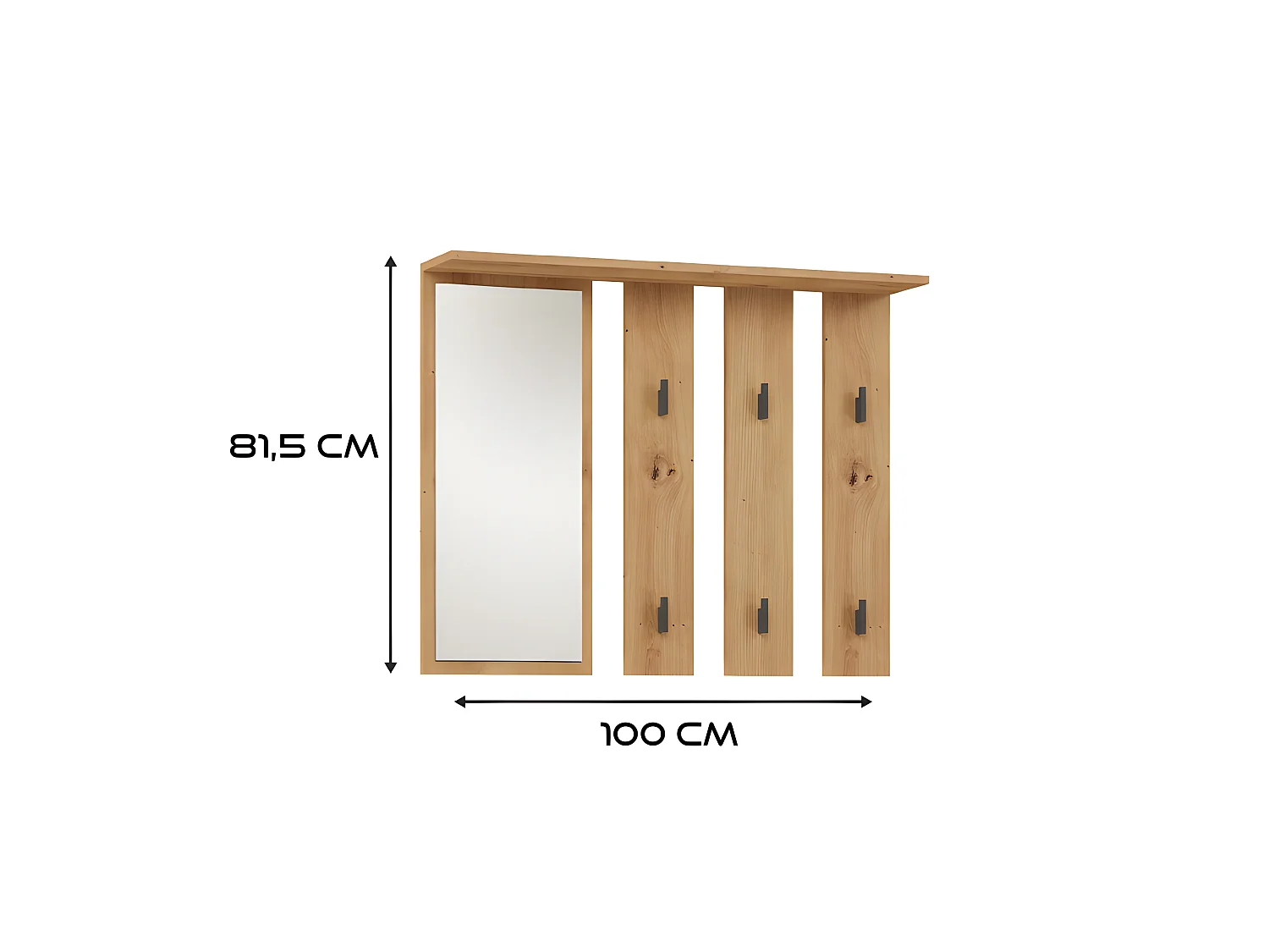 PARMI - Perchero de pared con espejo - Perchero de pared - 100x15x81,5 cm - 6 ganchos - Mueble de entrada