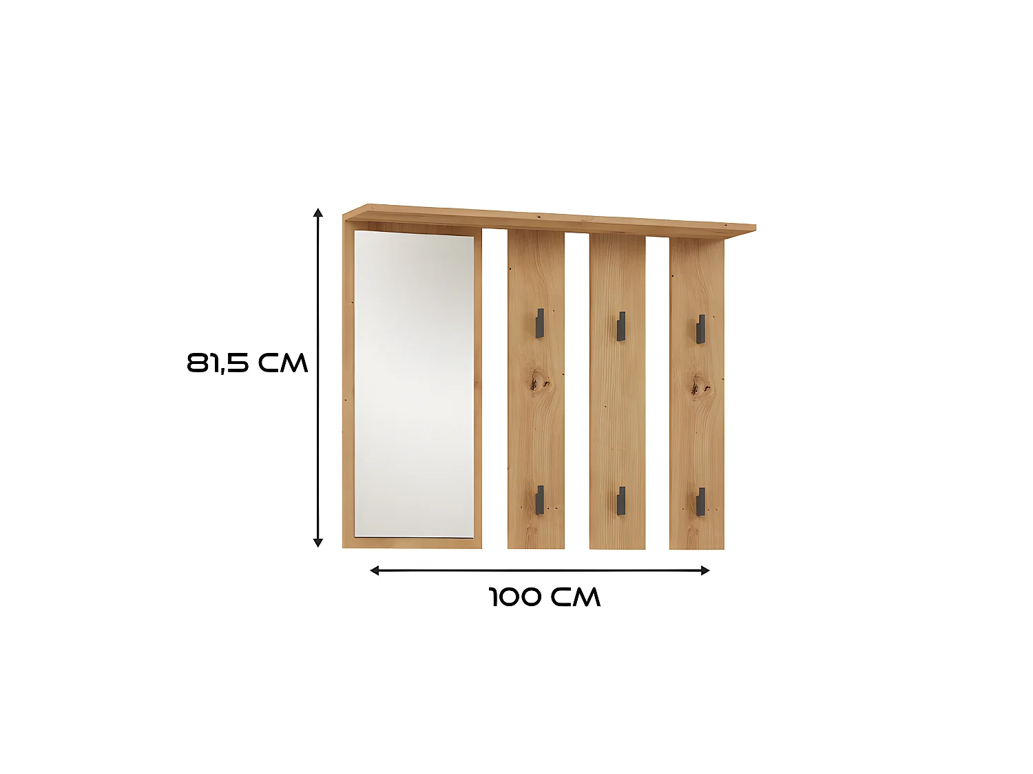 PARMI - Appendiabiti da parete con specchio - Appendiabiti da parete - 100x15x81,5 cm - 6 ganci - Mobile ingresso