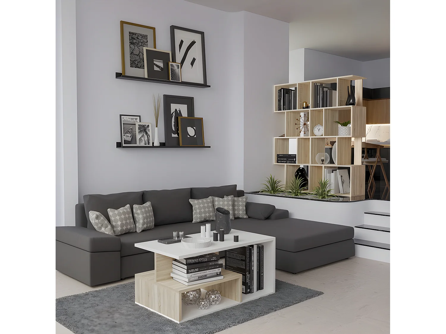 GILDA - Librería modular de estilo moderno - Dimensiones 59,5x30x140 cm - Mueble separador de ambientes