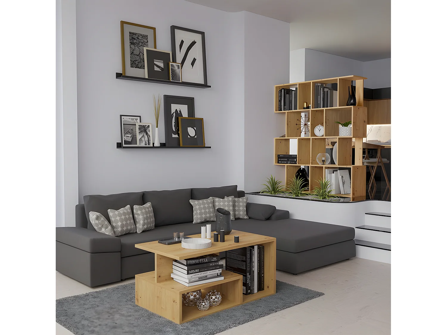 GILDA - Librería modular de estilo moderno - Dimensiones 59,5x30x140 cm - Mueble separador de ambientes