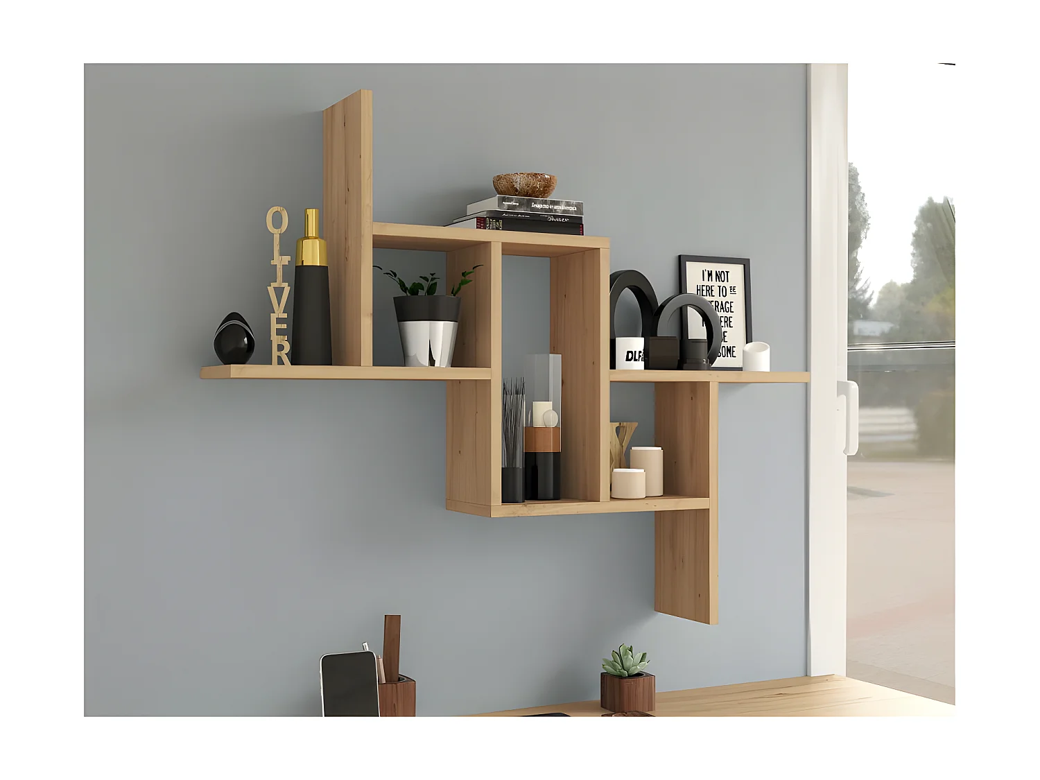 HILLY - Mensola moderna da parete - Dimensioni: 85x15x73,5 cm - Mobile contenitore da parete