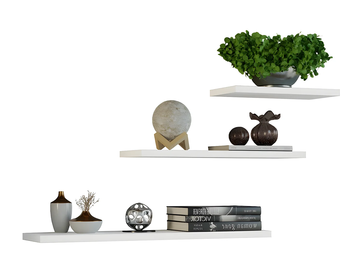 NOBI - Juego de 3 estantes de pared - 60/45/30 cm - Estantes colgantes para libros