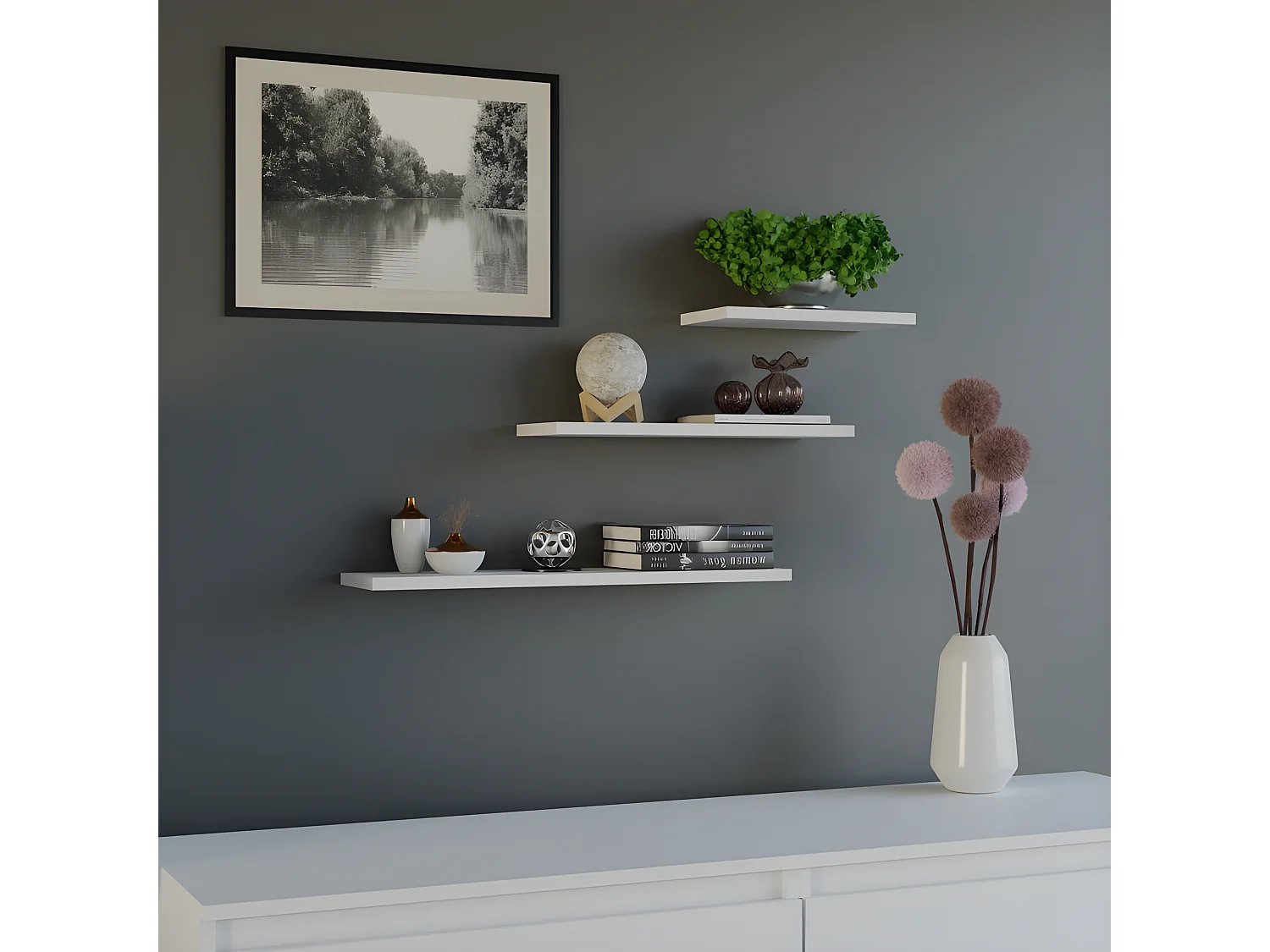 NOBI - Juego de 3 estantes de pared - 60/45/30 cm - Estantes colgantes para libros