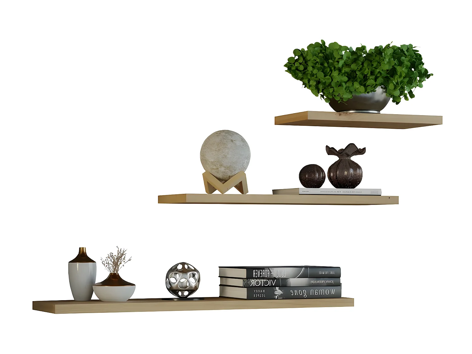 NOBI - Juego de 3 estantes de pared - 60/45/30 cm - Estantes colgantes para libros