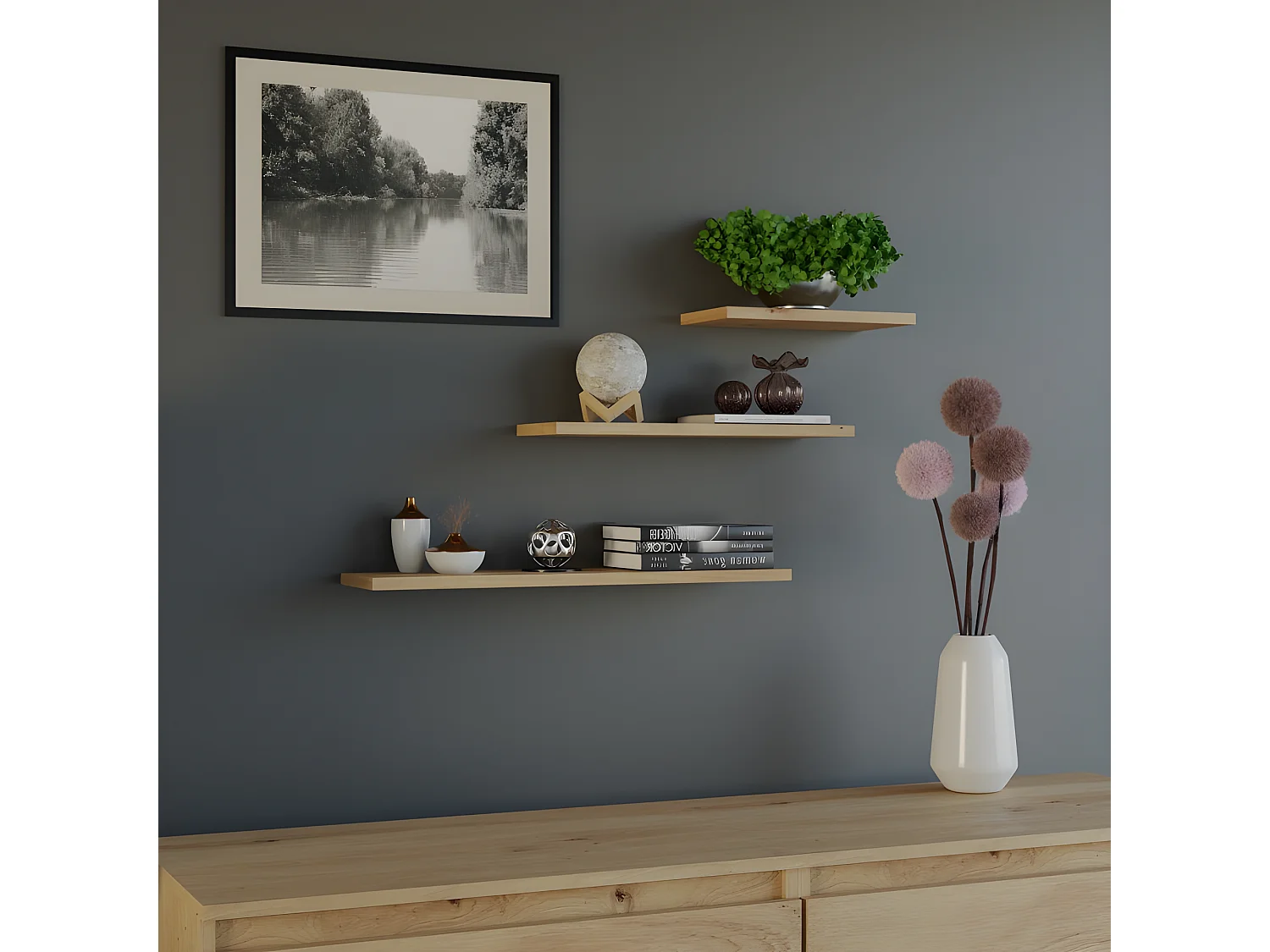 NOBI - Juego de 3 estantes de pared - 60/45/30 cm - Estantes colgantes para libros