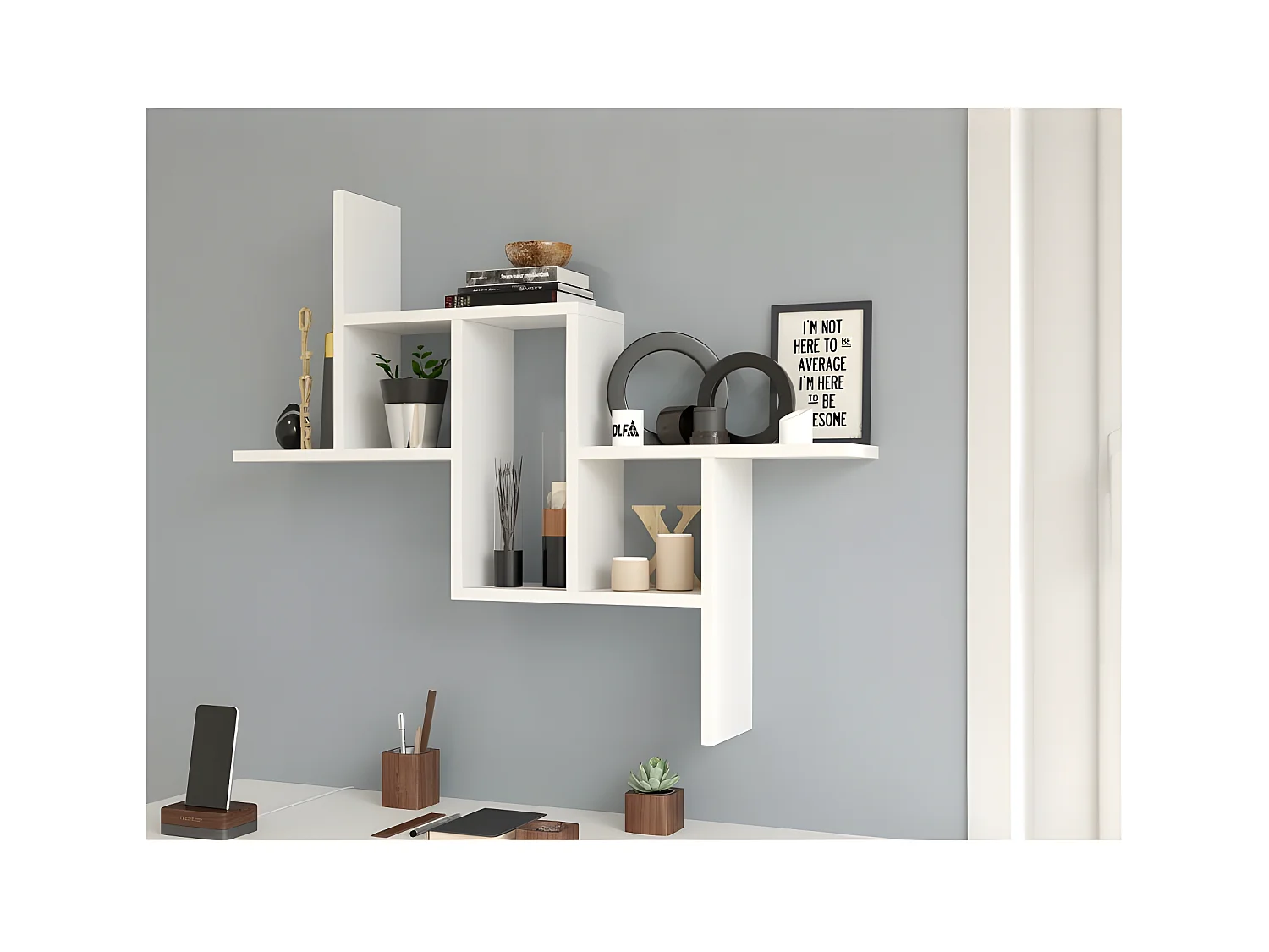 HILLY - Estante de pared moderno - Dimensiones: 85x15x73,5 cm - Unidad de almacenamiento de pared