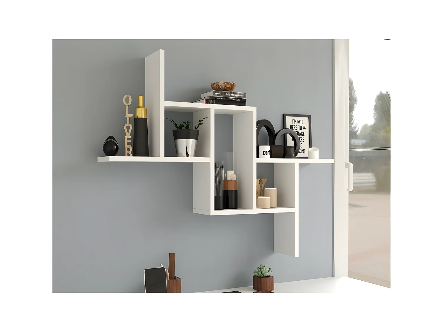 HILLY - Estante de pared moderno - Dimensiones: 85x15x73,5 cm - Unidad de almacenamiento de pared
