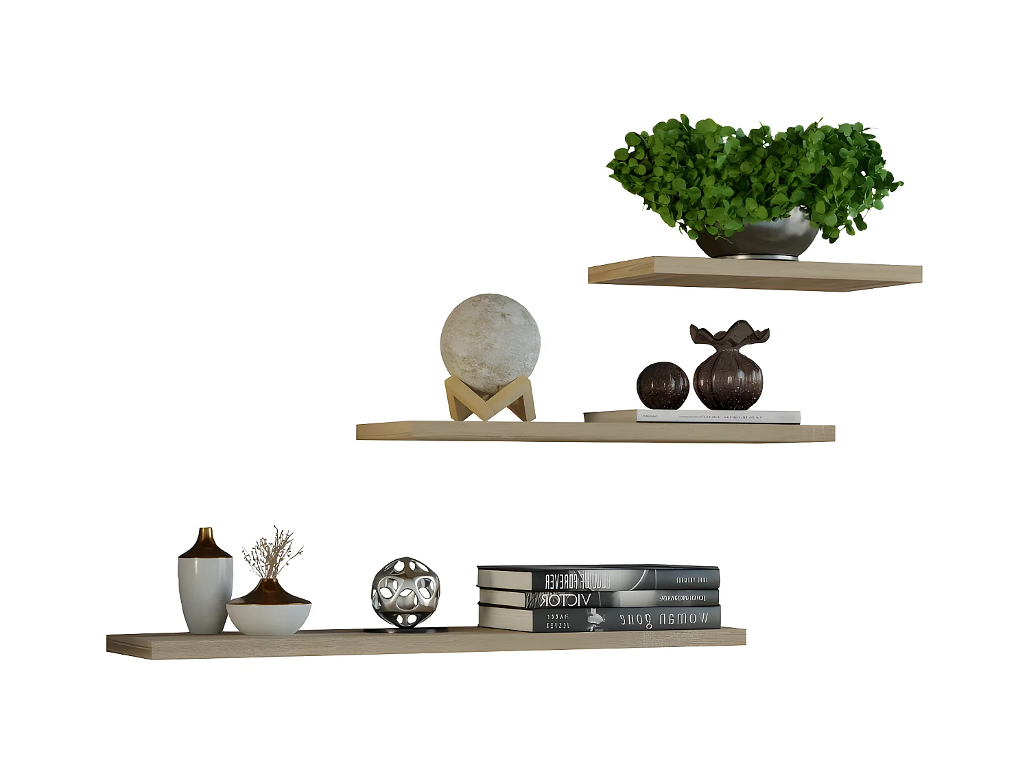 NOBI - Set di 3 mensole da parete - 60/45/30 cm - Librerie sospese