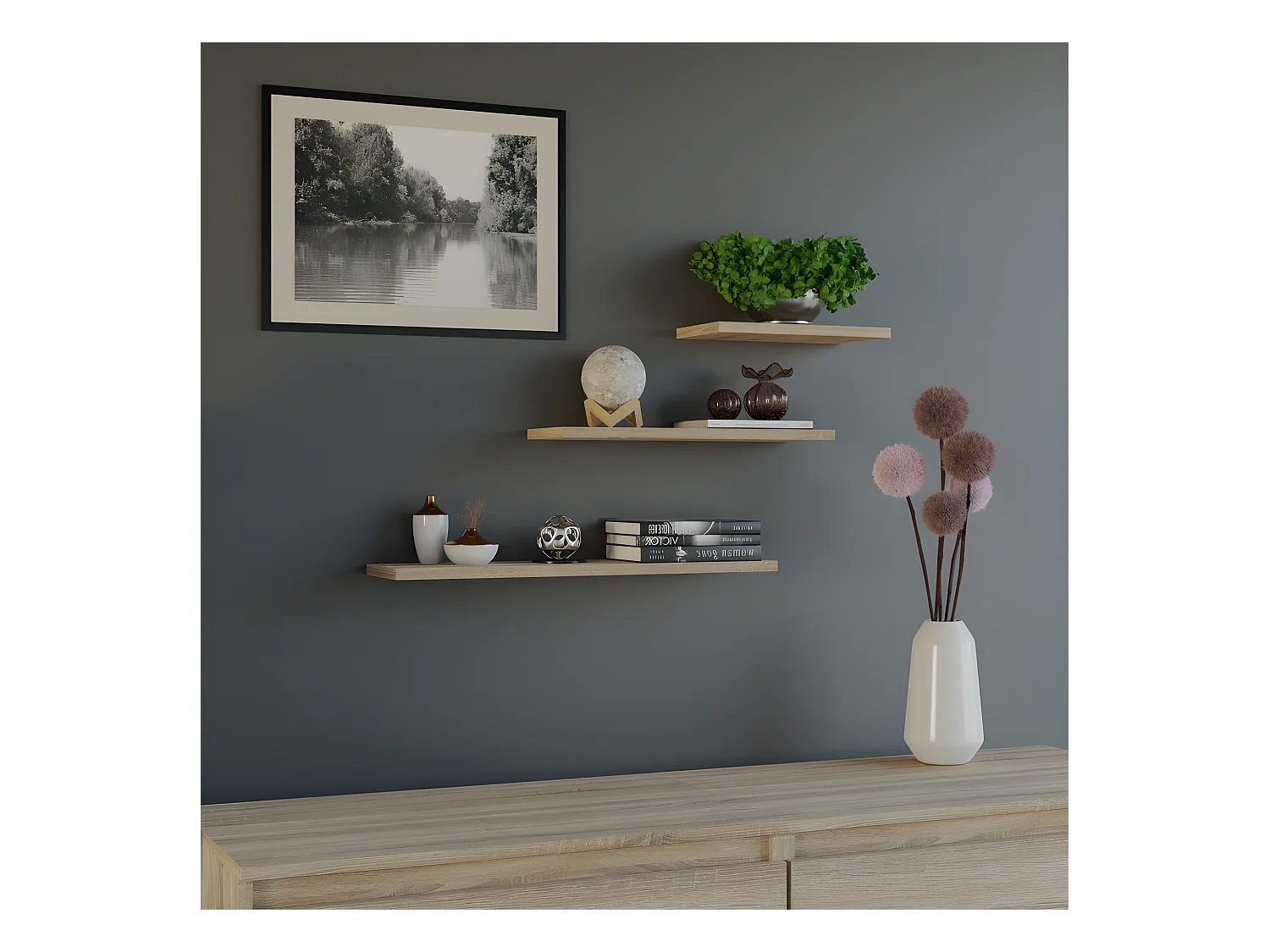 NOBI - Set di 3 mensole da parete - 60/45/30 cm - Librerie sospese