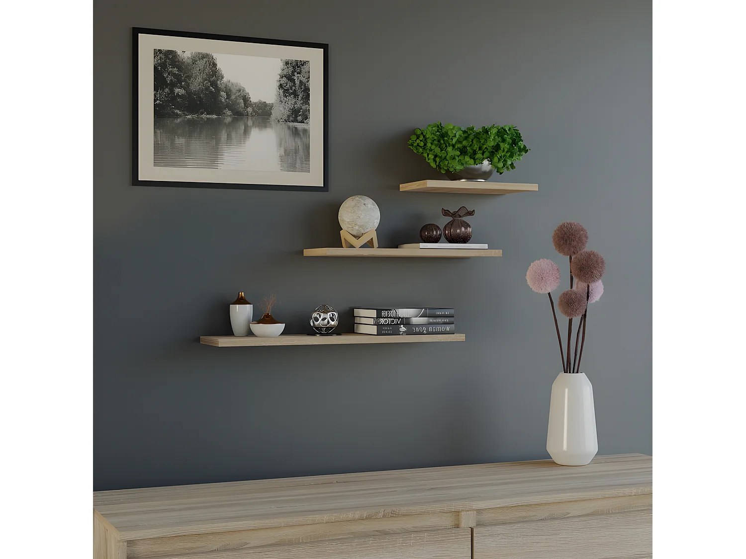 NOBI - Set di 3 mensole da parete - 60/45/30 cm - Librerie sospese