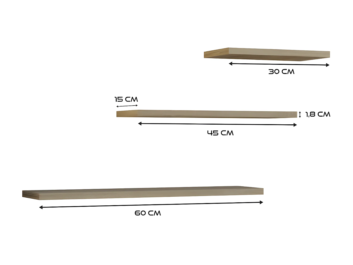 NOBI - Set di 3 mensole da parete - 60/45/30 cm - Librerie sospese
