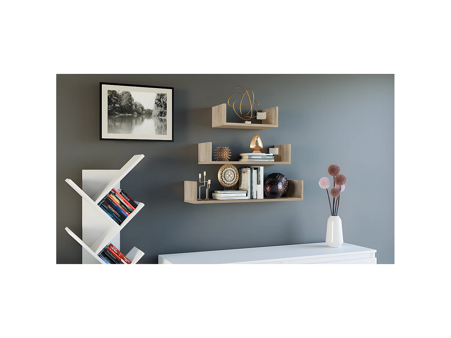 MOBBI - Lot de 3 étagères murales - 80/60/40 cm - Etagère livres à suspendre