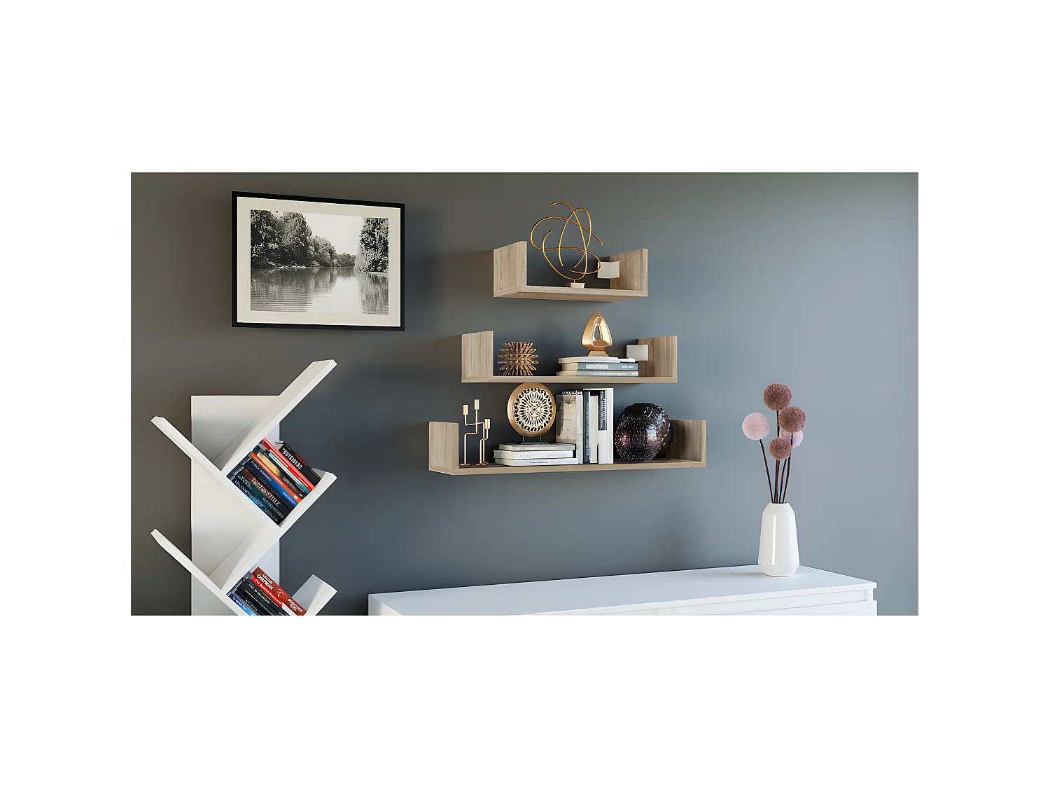 MOBBI - Set di 3 mensole da parete - 80/60/40 cm - Libreria pensile