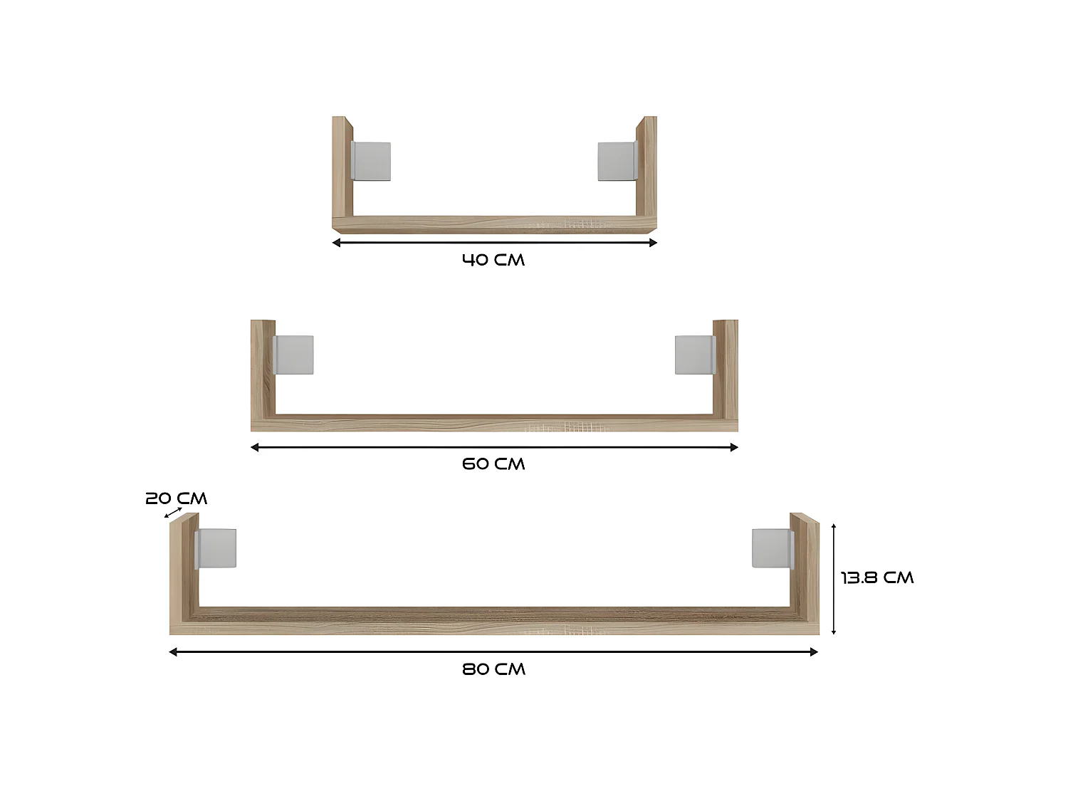 MOBBI - Set di 3 mensole da parete - 80/60/40 cm - Libreria pensile