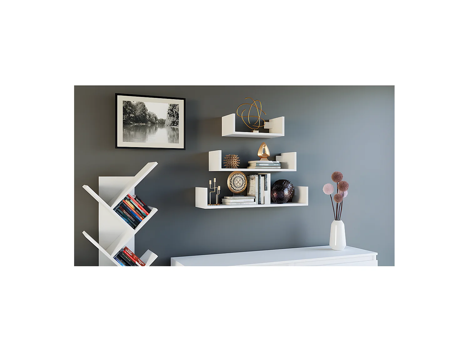 MOBBI - Juego de 3 estantes de pared - 80/60/40 cm - Estantería colgante para libros