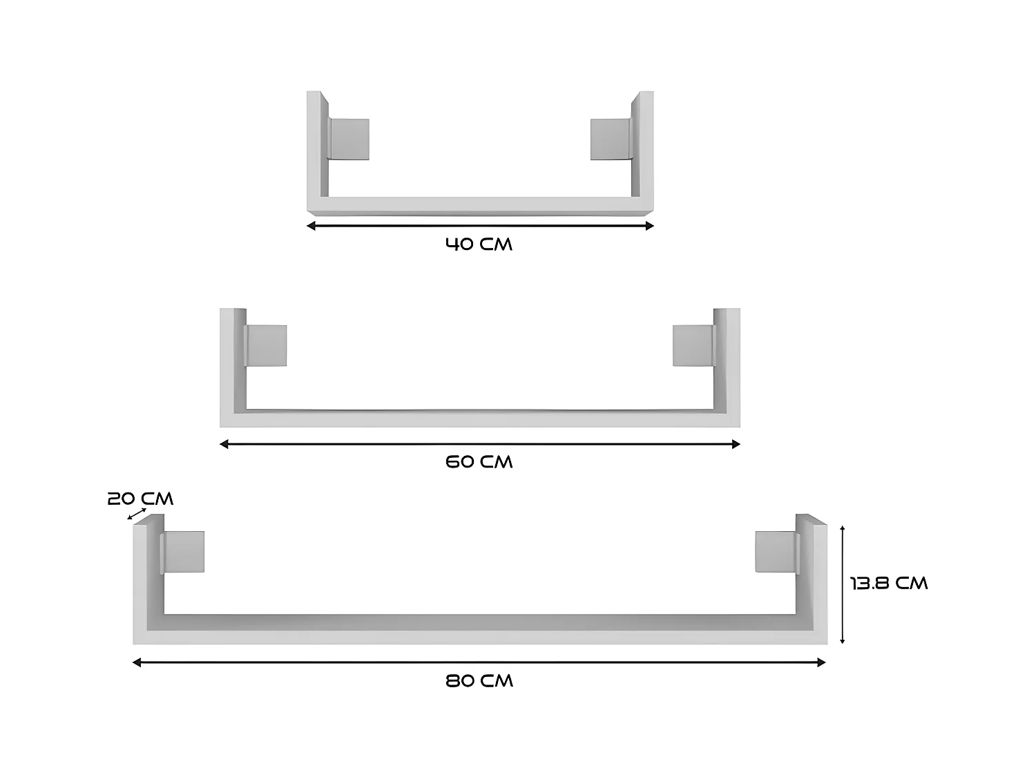 MOBBI - Juego de 3 estantes de pared - 80/60/40 cm - Estantería colgante para libros