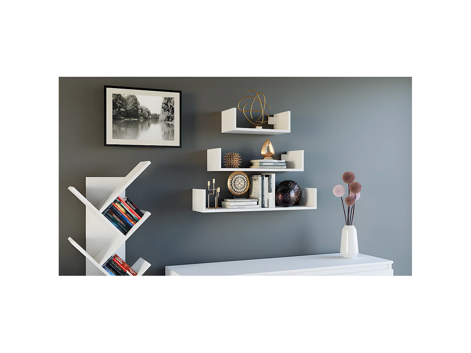 MOBBI - Lot de 3 étagères murales - 80/60/40 cm - Etagère livres à suspendre