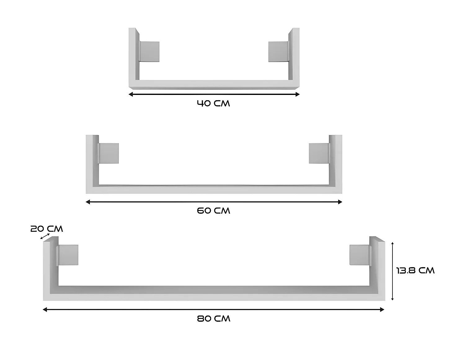 MOBBI - Lot de 3 étagères murales - 80/60/40 cm - Etagère livres à suspendre