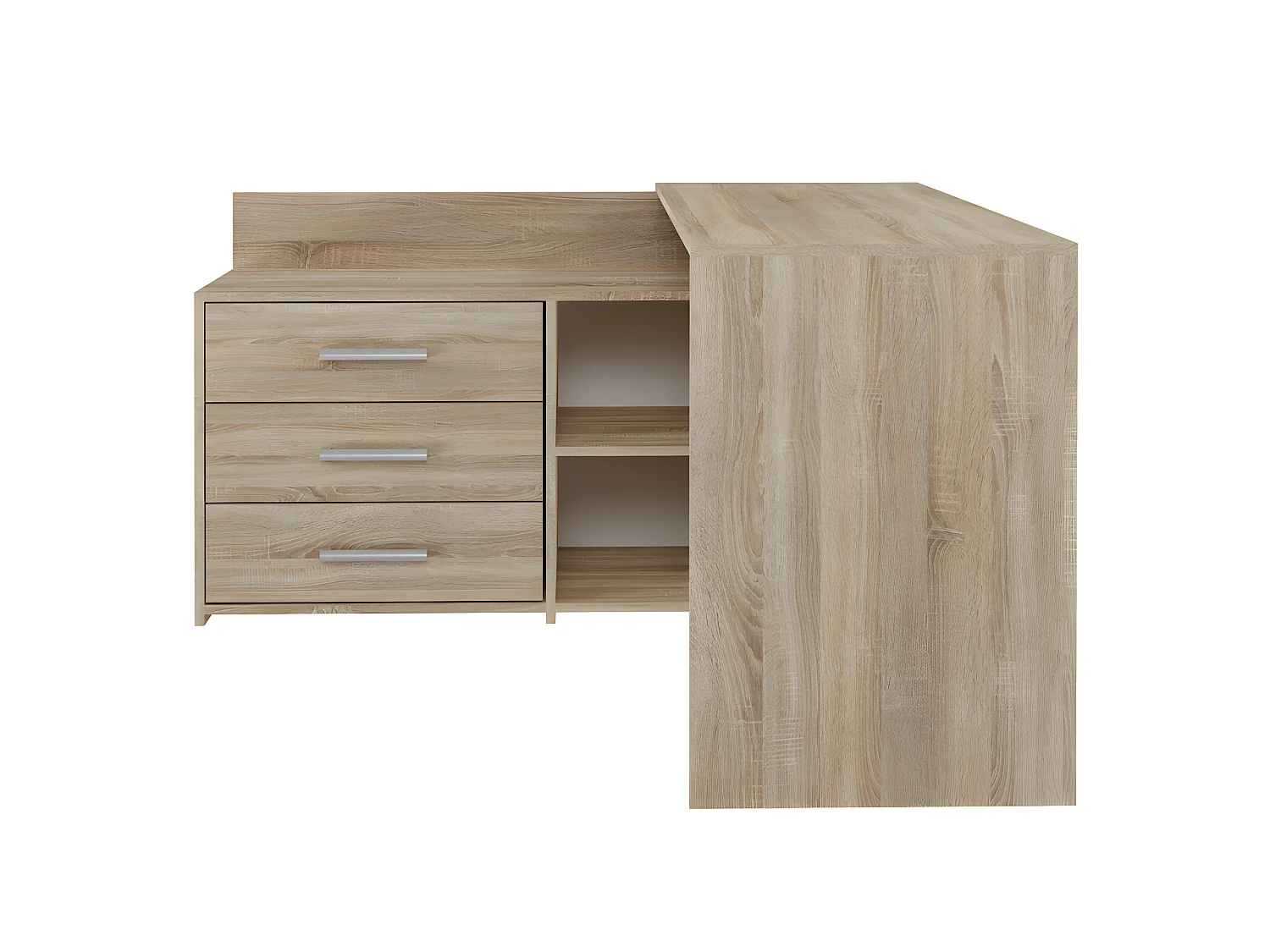 MOLINE - Bureau d'angle avec rangement - 3 tiroirs + 2 etagères - 120x50x76 cm - Bureau d'ordinateur