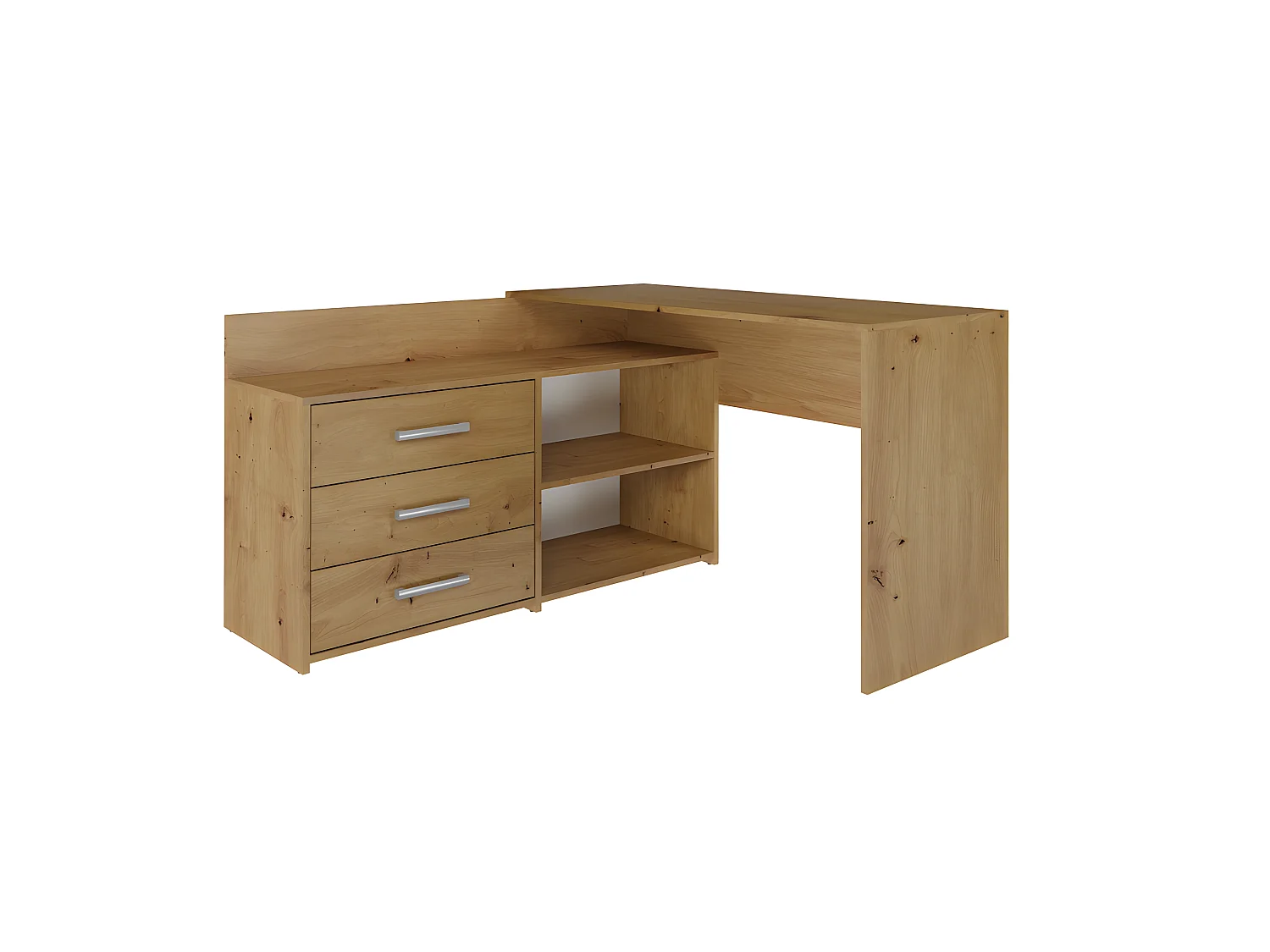 MOLINE - Bureau d'angle avec rangement - 3 tiroirs + 2 etagères - 120x50x76 cm - Bureau d'ordinateur