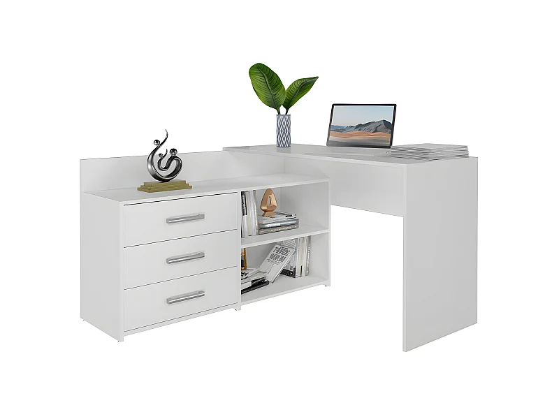 MOLINE - Escritorio esquinero con almacenaje - 3 cajones + 2 estantes - 120x50x76 cm - Escritorio para ordenador