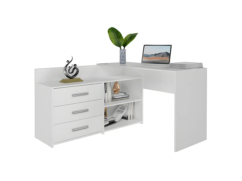 MOLINE - Scrivania angolare con contenitore - 3 cassetti + 2 ripiani - 120x50x76 cm - Scrivania per computer