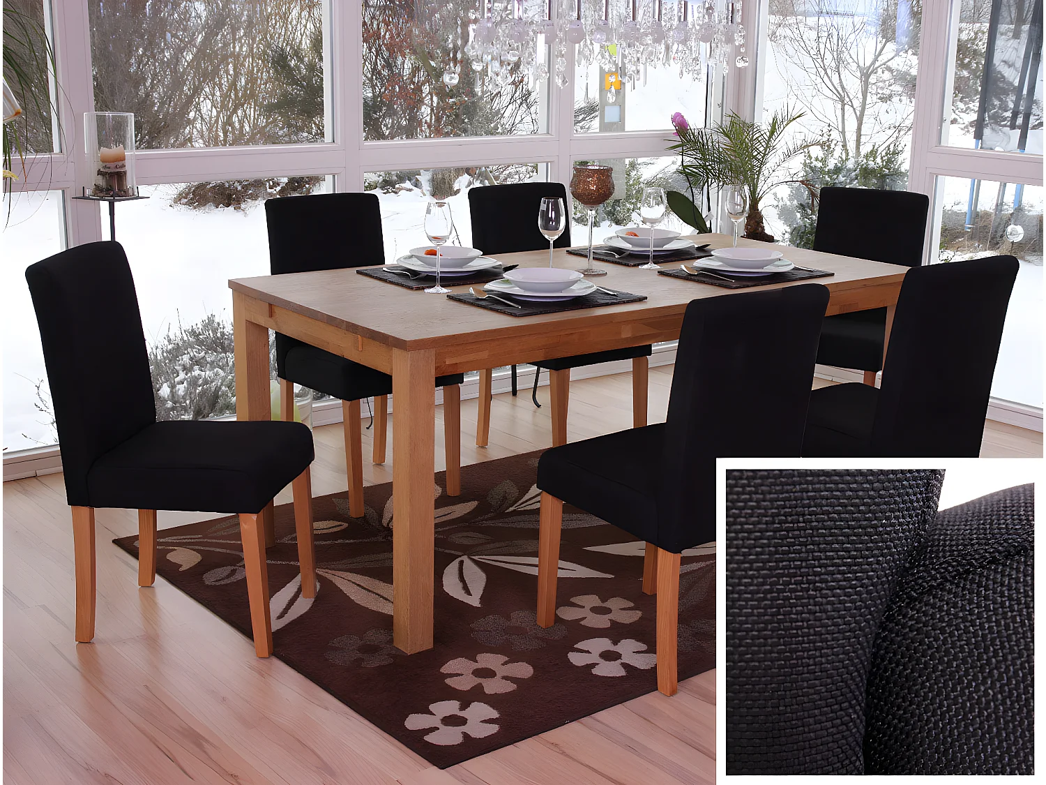 Lot de 6 chaises de salle à manger cuisine en tissu gris anthracite pieds en bois clair design moderne 04_0000712