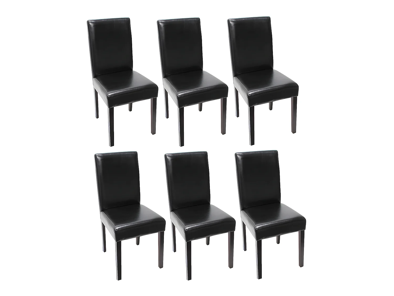 Lot de 6 chaises de salle à manger cuisine en cuir noir pieds en bois foncés design moderne 04_0002109