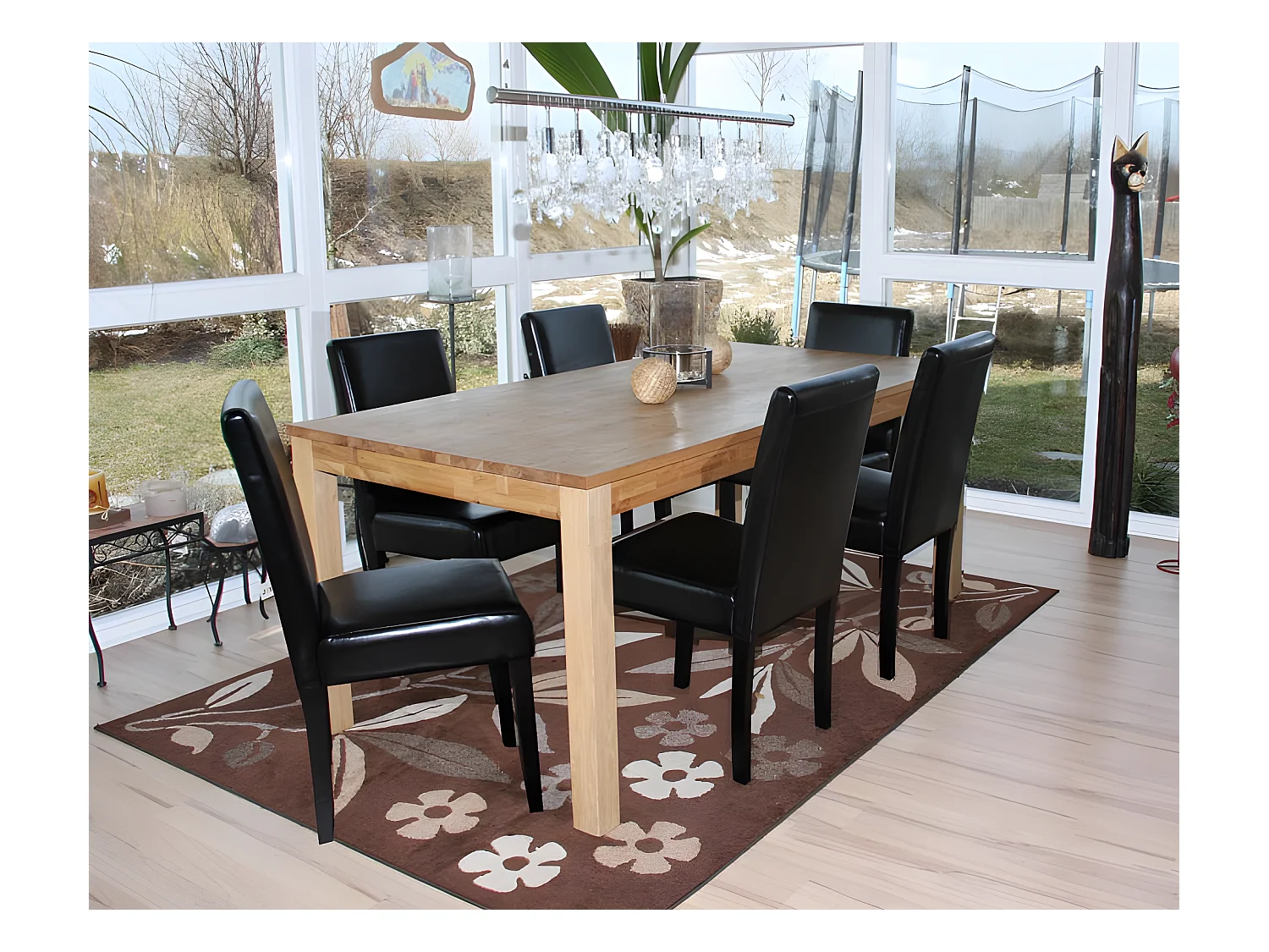 Lot de 6 chaises de salle à manger cuisine en cuir noir pieds en bois foncés design moderne 04_0002109