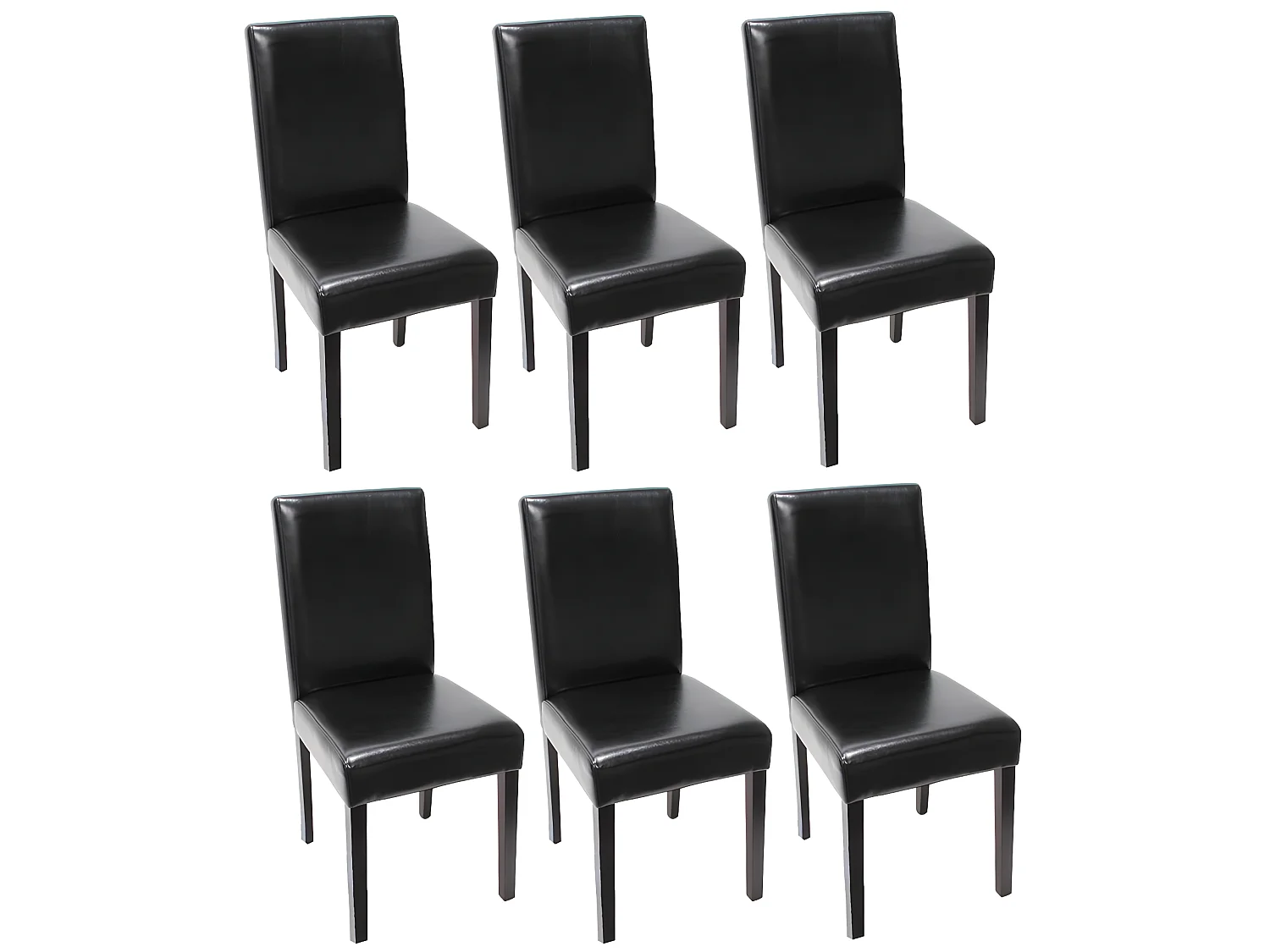 Lot de 6 chaises de salle à manger cuisine en cuir noir pieds en bois foncés design moderne 04_0002109