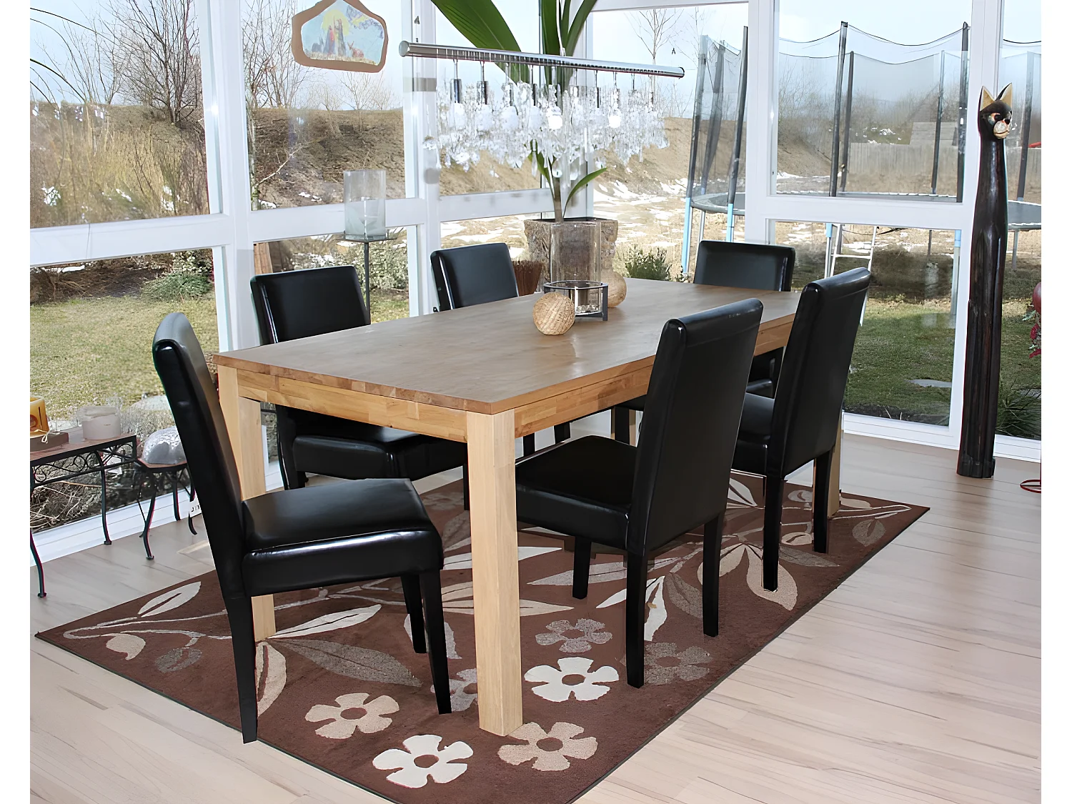 Lot de 6 chaises de salle à manger cuisine en cuir noir pieds en bois foncés design moderne 04_0002109