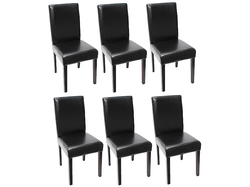 Lot de 6 chaises de salle à manger cuisine en cuir noir pieds en bois foncés design moderne 04_0002109