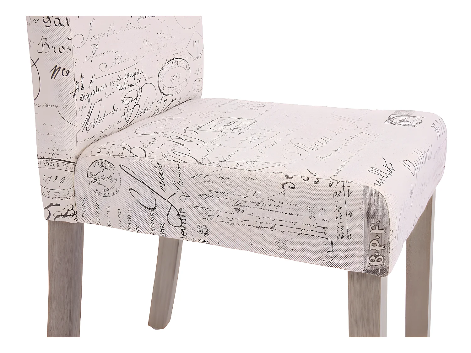 Lot de 6 chaises de salle à manger cuisine en tissu crème motif lettrage des pieds en bois clair 04_0000893