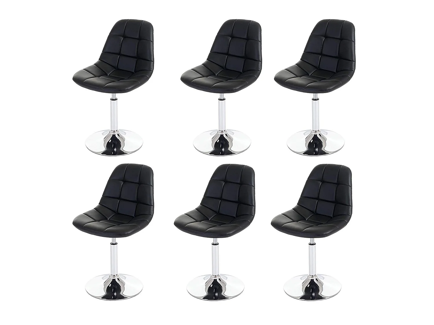 6x chaises de salle à manger en synthétique noir pied chromé pivotant CDS04623