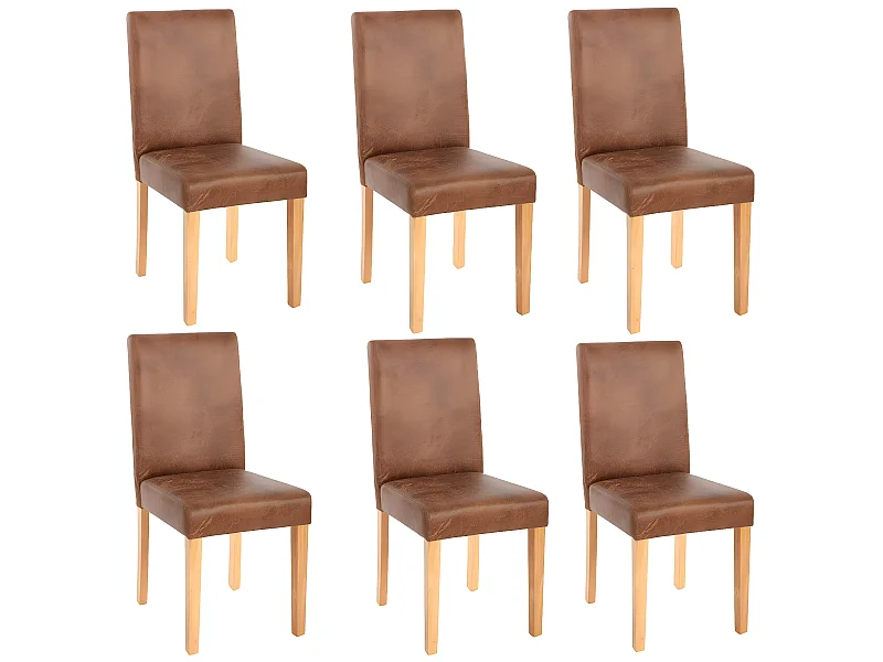 Lot de 6 chaises de salle à manger synthétique marron vieilli pieds clairs CDS04251