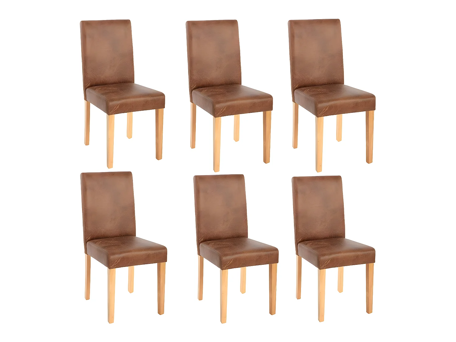 Lot de 6 chaises de salle à manger synthétique marron vieilli pieds clairs CDS04251