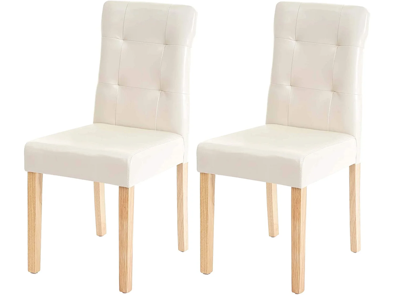 Lot de 2 chaises en synthétique crème pieds en bois clair CDS04443