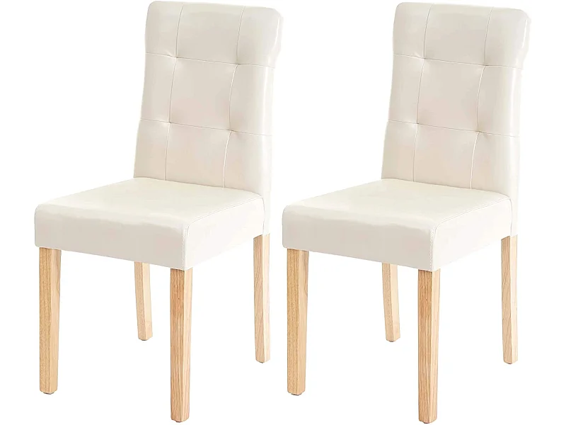 Lot de 2 chaises en synthétique crème pieds en bois clair CDS04443
