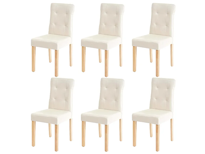 Lot de 6 chaises en synthétique crème pieds en bois clair CDS04643