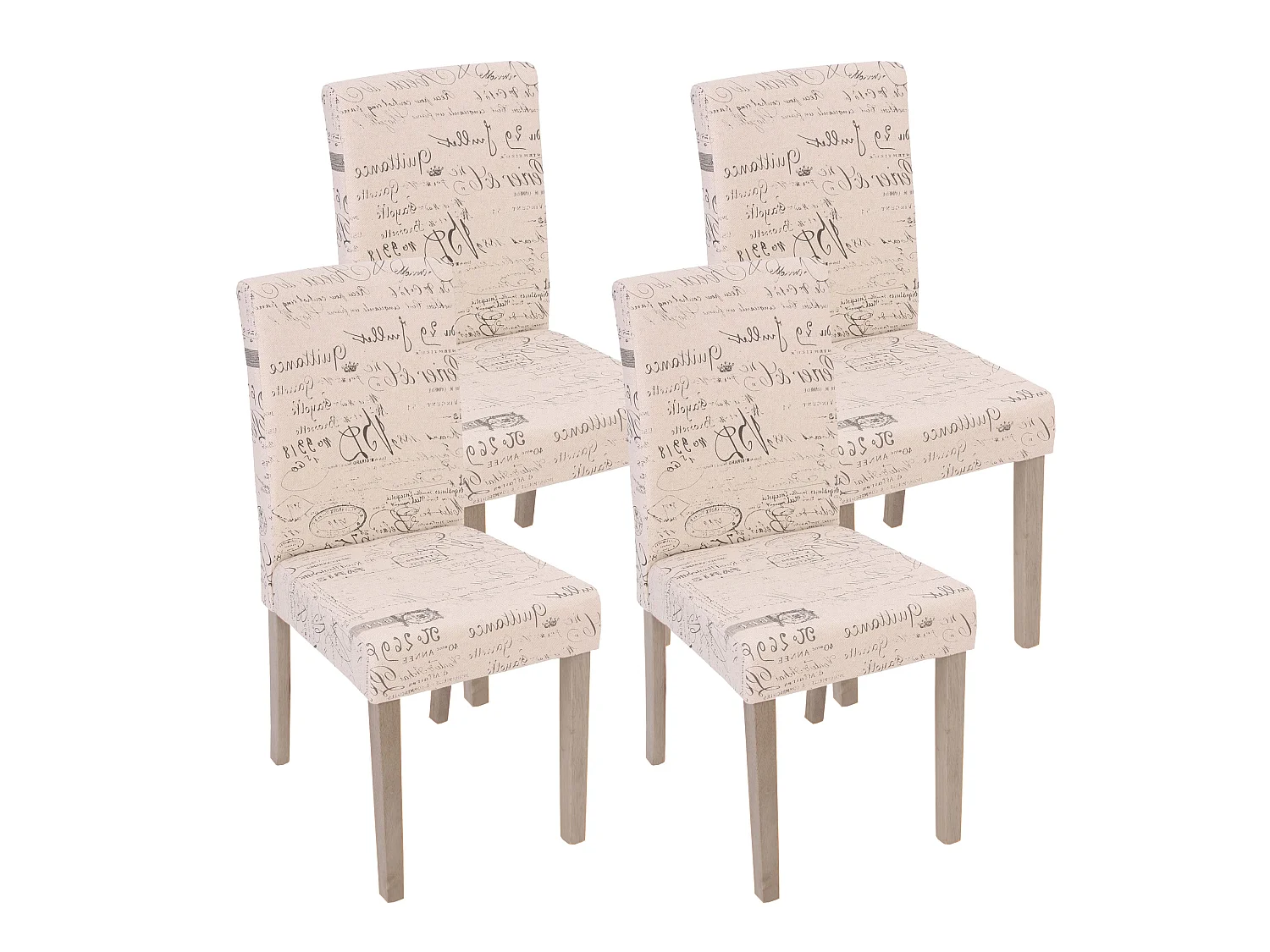 Lot de 4 chaises de salle à manger cuisine en tissu crème motif lettrage des pieds en bois clair 04_0000598