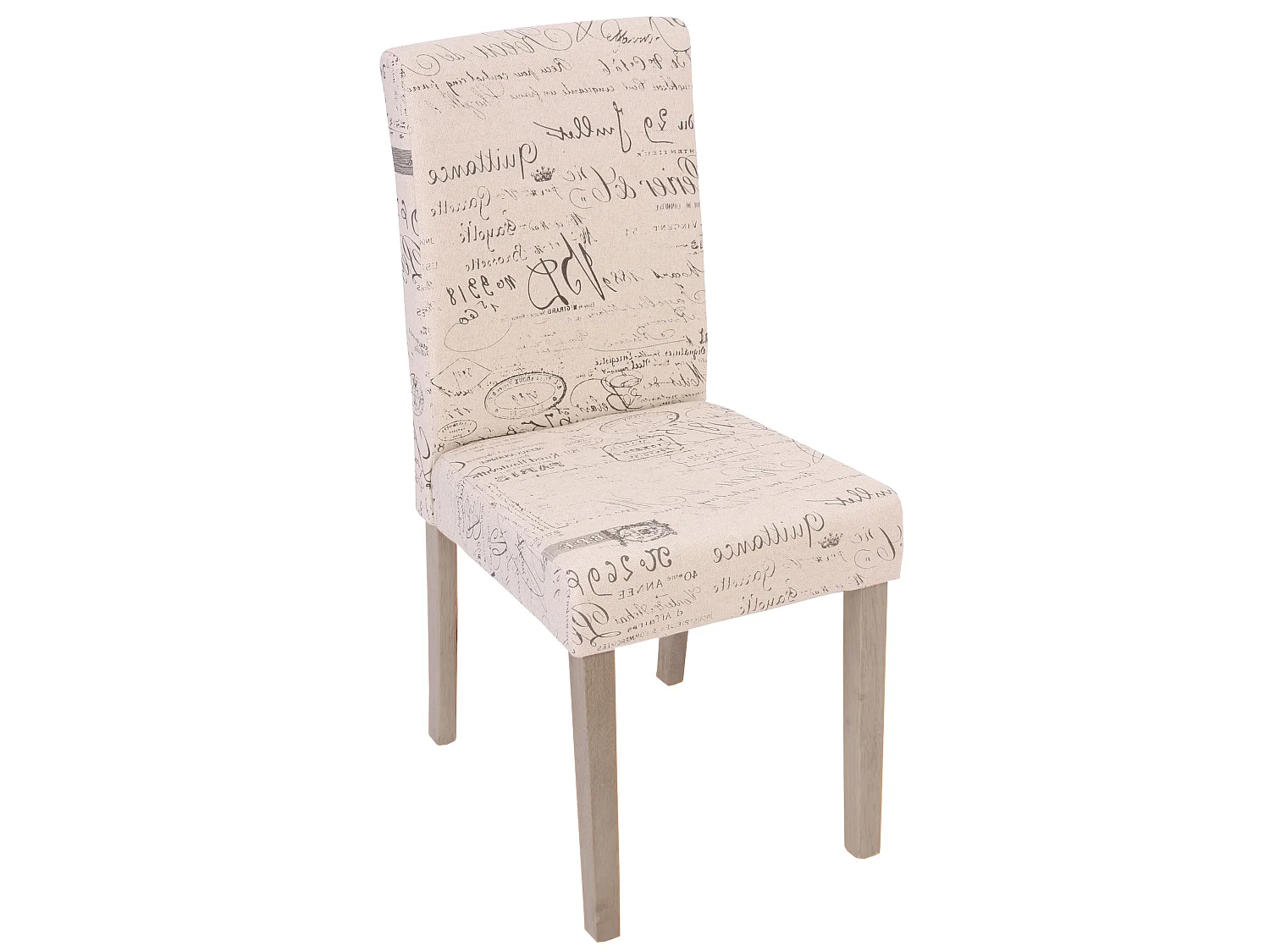 Lot de 4 chaises de salle à manger cuisine en tissu crème motif lettrage des pieds en bois clair 04_0000598
